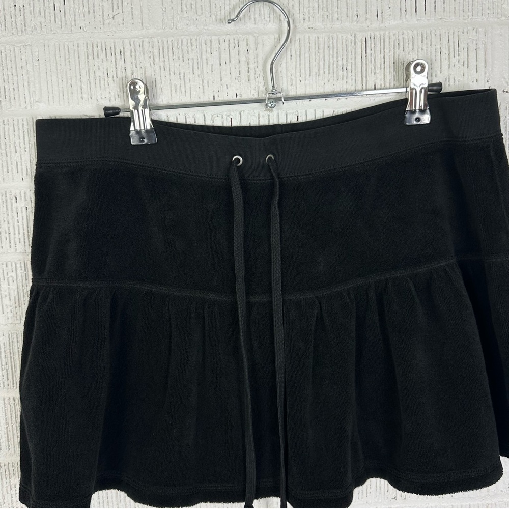 Vintage Y2K Juicy Couture Black Velour Mini Ruffle Tennis Skirt Size Large